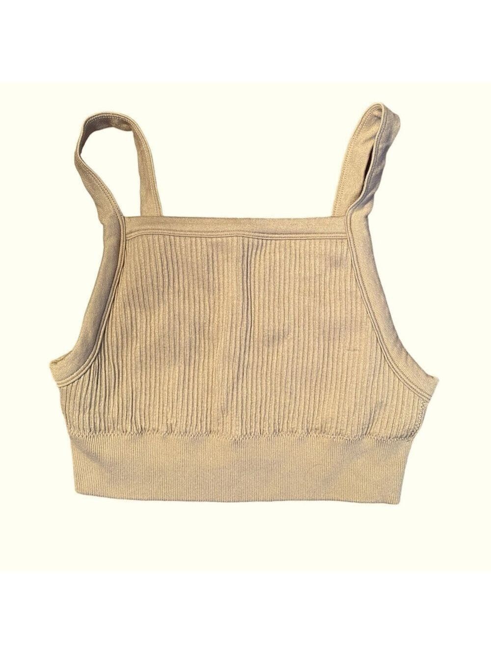 Harlow Taupe Ribbed Cropped Tank Small